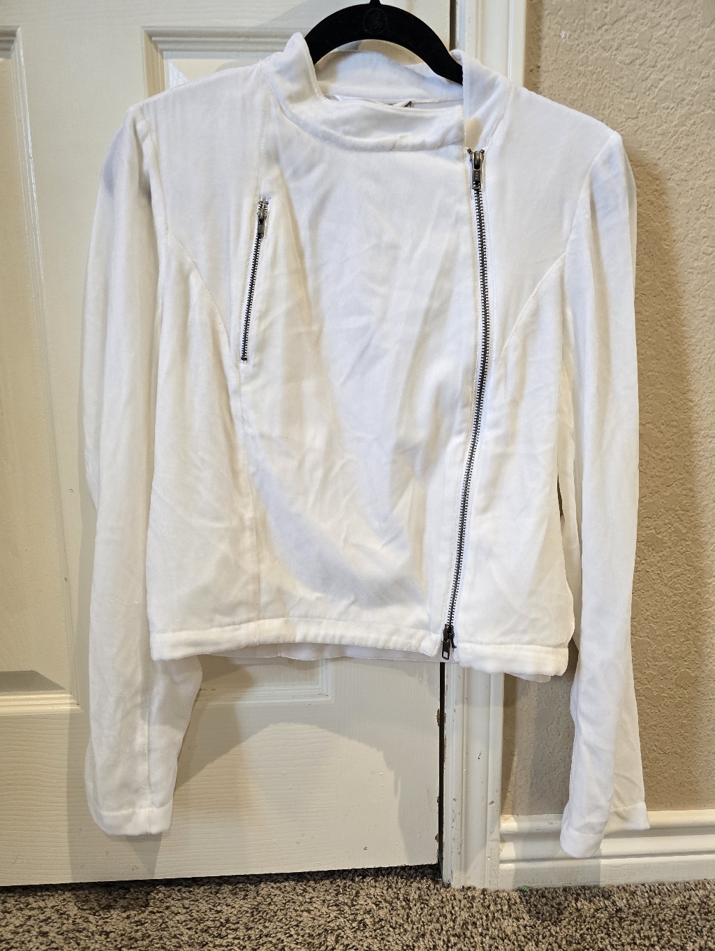 Nwt Elaine Kim White Silk Velvet Moto Jacket Avery Small